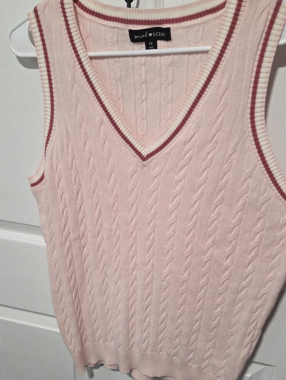 Social Scene Light Pink Cable-Knit V-Neck Sweater Vest